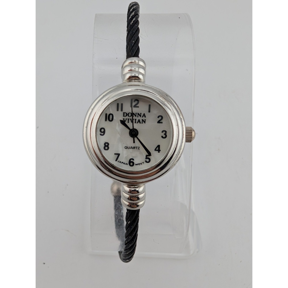 Donna Vivian Women's Watch 23mm Case Black Cable Cuff Band- New Battery